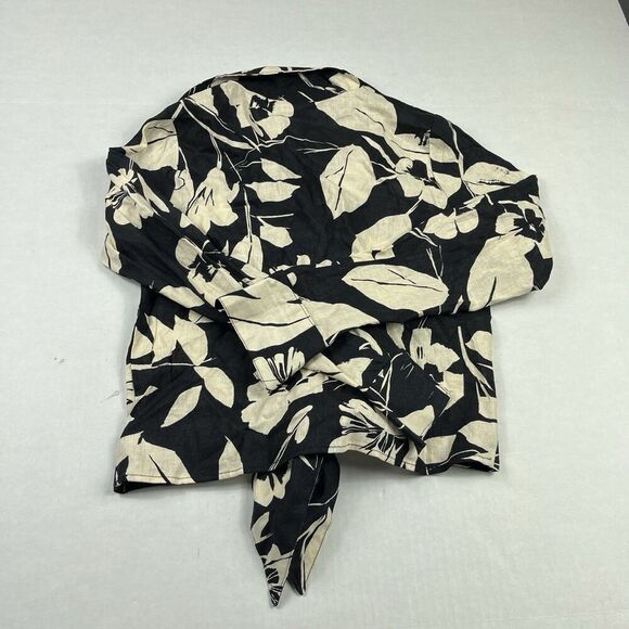 Panama Jack Linen Blend Button Shirt Floral Cropped Long Sleeve Top XS NEW - Picture 9 of 10